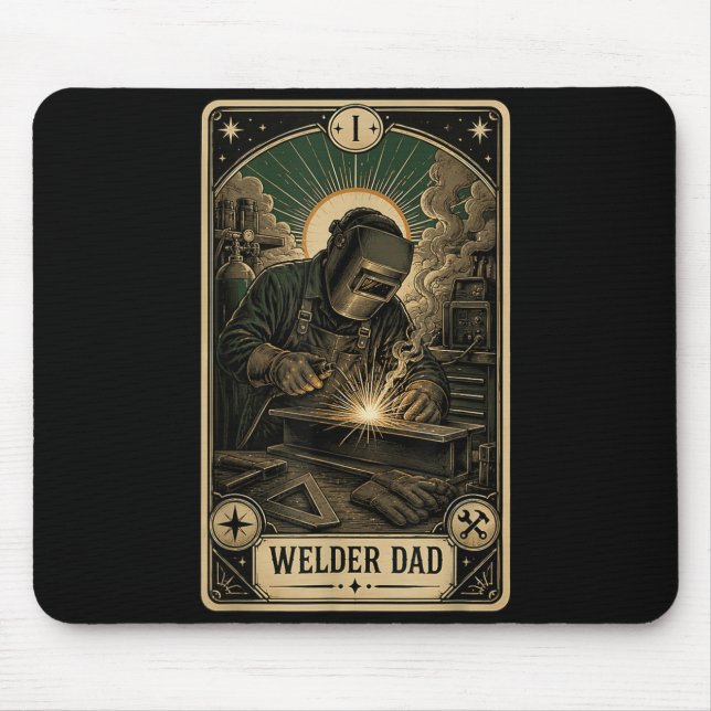 Welder Dad Funny Tarot Card Welding Mouse Mat (Front)
