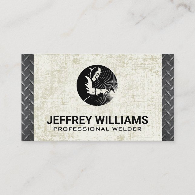 Welder | Grunge | Diamond Plated Steel  Business Card (Front)