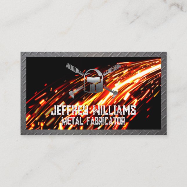 Welder Helmet Logo | Sparks | Metallic Business Card (Front)