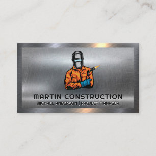 Welder Holding Blow Torch   Metal Business Card