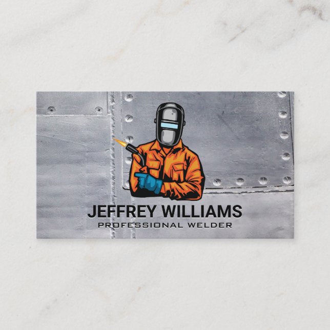 Welder Illustration | Metal Rivets Business Card (Front)