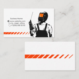 Welder in mask with welding machine business card