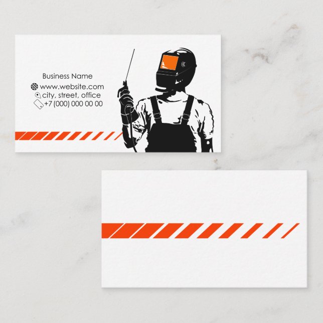 Welder in mask with welding machine business card (Front/Back)