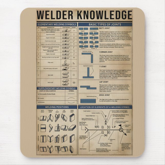 welder knowledge welding vintage mouse mat (Front)
