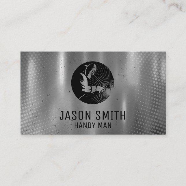 Welder Logo | Metallic Grey Background  Business Card (Front)