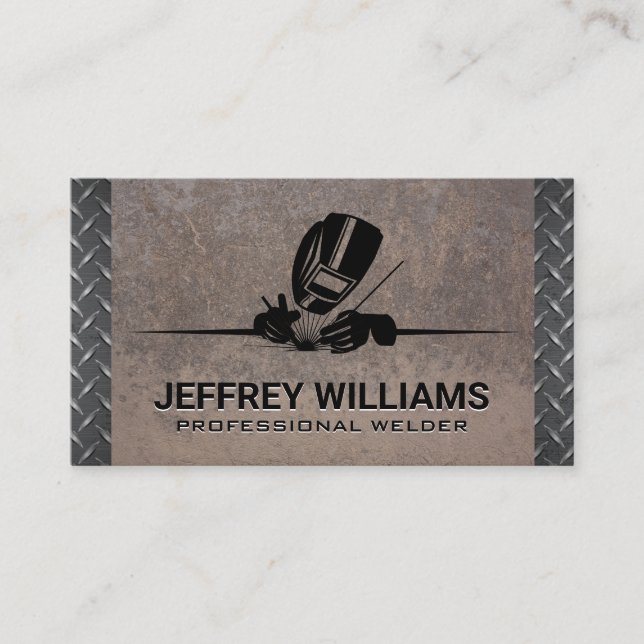 Welder Mask | Metal Rivets | Plated Steel  Business Card (Front)