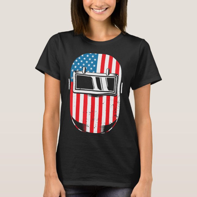 Welder Mask Welding American Flag Patriotic T-Shirt (Front)