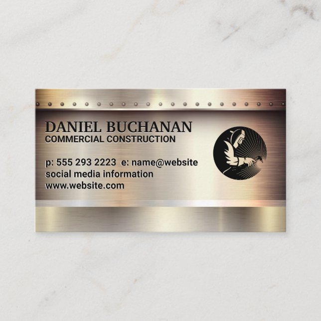 Welder | Metallic Brushed Rivets Industrial Business Card (Front)