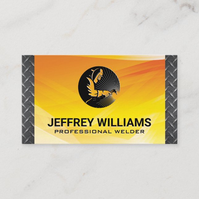 Welder | Plated Steel | Fire Background Business Card (Front)