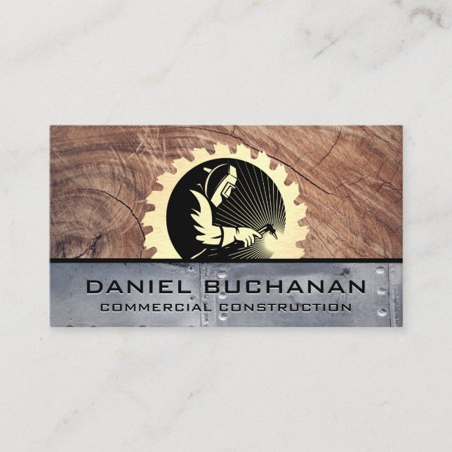 Welder Saw | Wood Metal Rivets | Construction Business Card (Front)