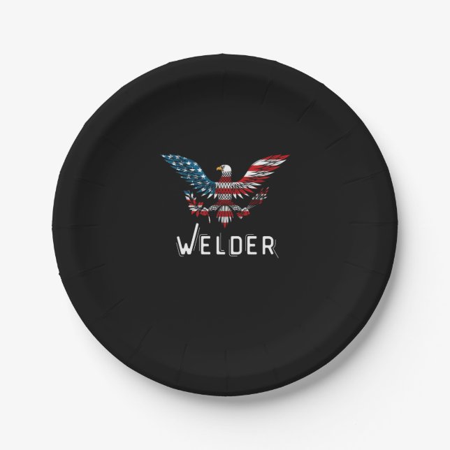 Welder Usa Flag Paper Plate (Front)