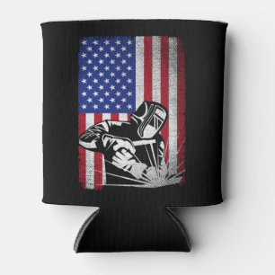 Welder Vintage USA American Flag Welding  Can Cooler
