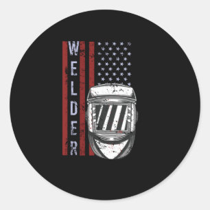 Welder Vintage USA American Flag Welding Classic Round Sticker