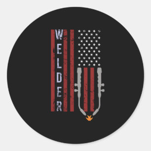 Welder Vintage USA American Flag Welding Classic Round Sticker