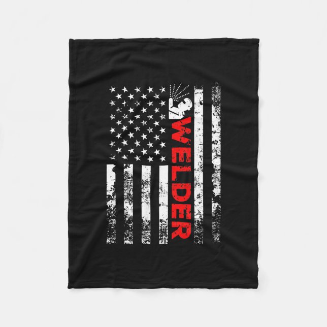 Welder Vintage USA American Flag Welding  Fleece Blanket (Front)