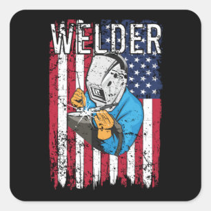 Welder Vintage USA American Flag Welding Square Sticker