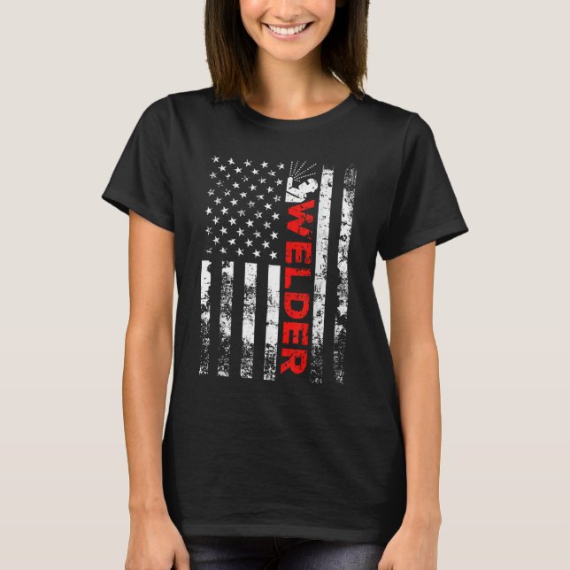 Welder Vintage USA American Flag Welding T-Shirt (Front)