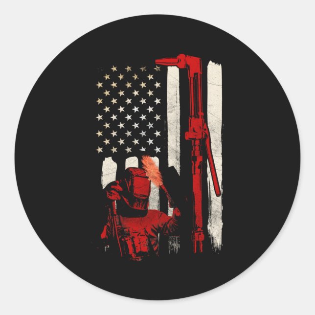 Welder Welding Patriotic American Flag Classic Round Sticker (Front)
