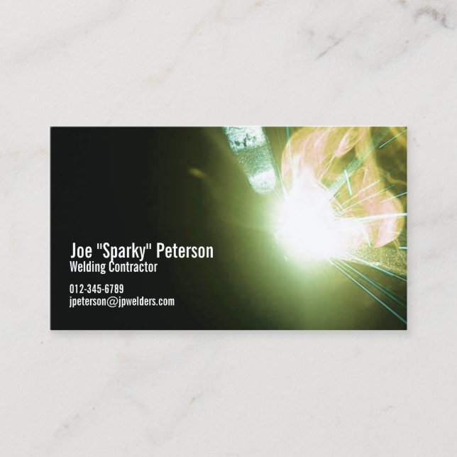 Welder Welding Sparks Green Business Card (Front)