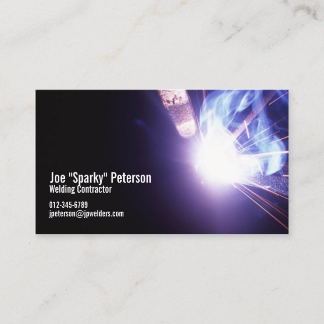 Welder Welding Sparks Purple Business Card (Front)