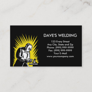 welder welding woodcut business card