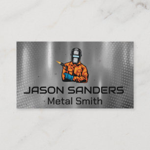 Welder with Blow Torch Logo   Metallic  Business Card