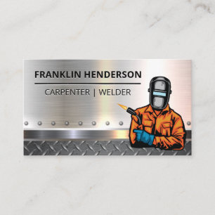 Welder with Blow Torch Metallic Business Card