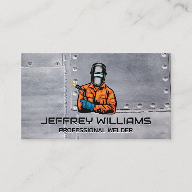 Welder with Blow Torch | Rivets and Metal Business Card (Front)