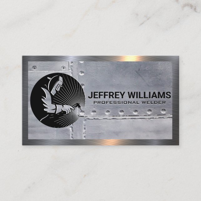Welder Worker Logo | Metal Steel Rivets Business Card (Front)