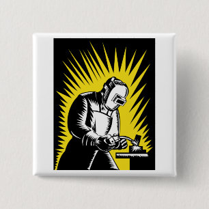 welder worker welding 15 cm square badge