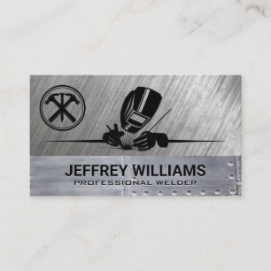 Welder Working   Hammer and Nail   Metallic Business Card