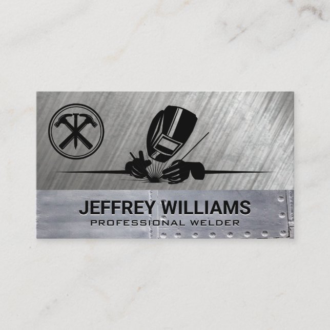 Welder Working | Hammer and Nail | Metallic Business Card (Front)