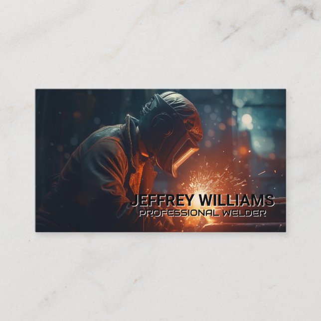 Welder Working in Shop | Sparks Flying Business Card (Front)
