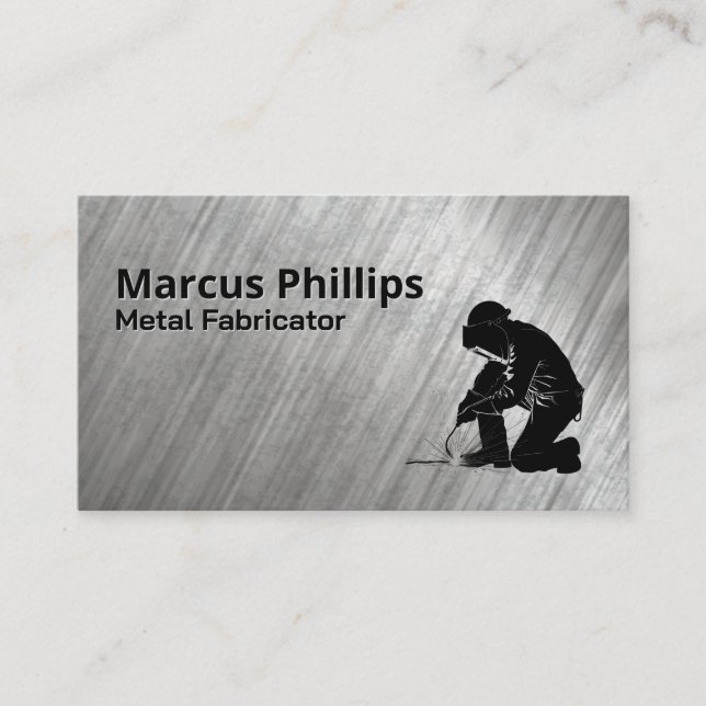 Welder Working | Industrial Brushed Steel Business Card (Front)