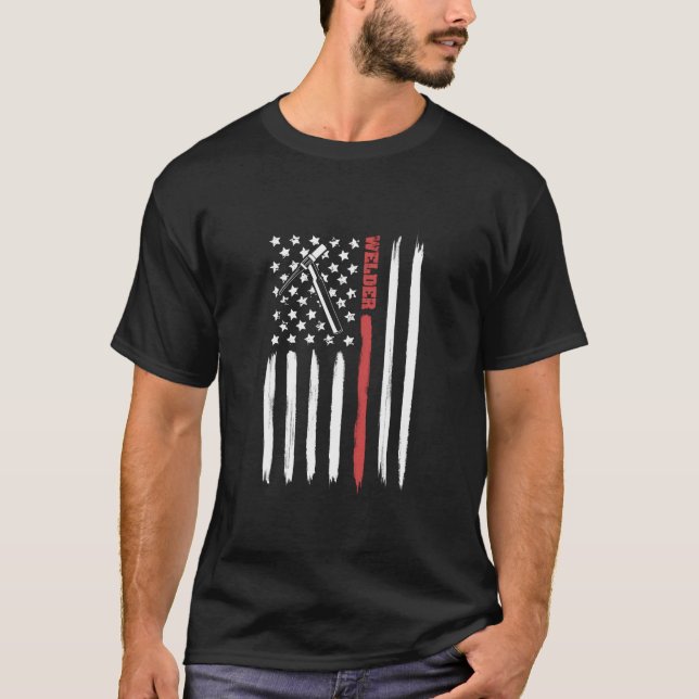 Welding American Flag With Torch For Tig Welders T-Shirt (Front)