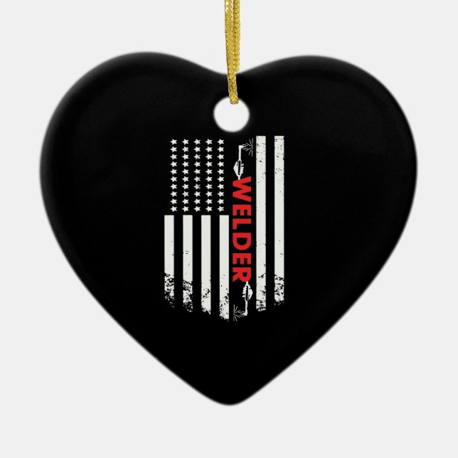 Welding - American Welder Flag Ceramic Tree Decoration (Front)