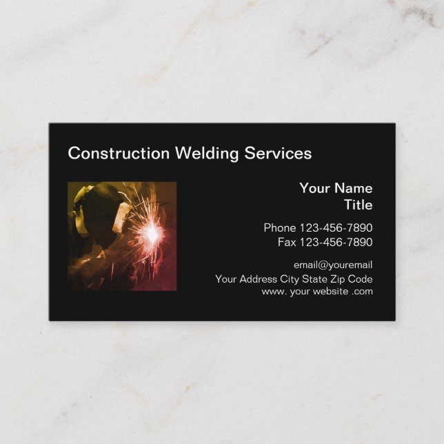 Welding Construction Glossy Business Cards (Front)