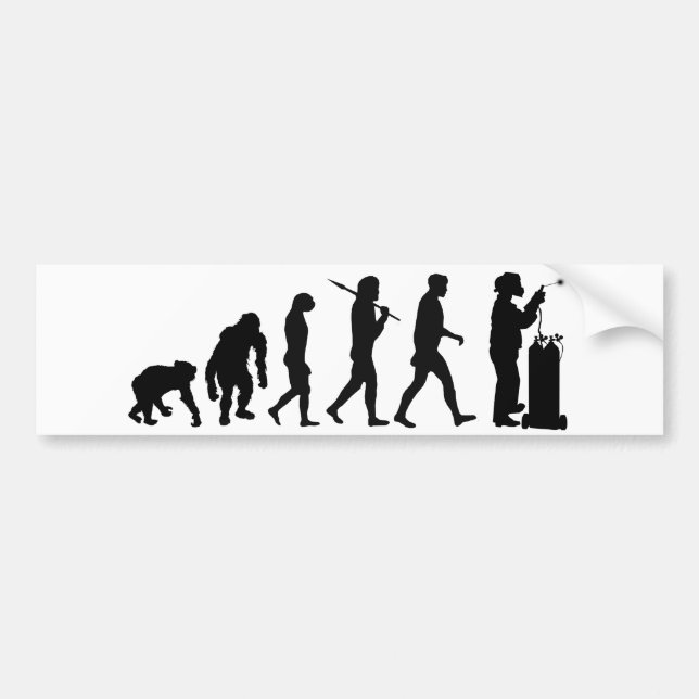 Welding evolution of man mens work bumper sticker (Front)