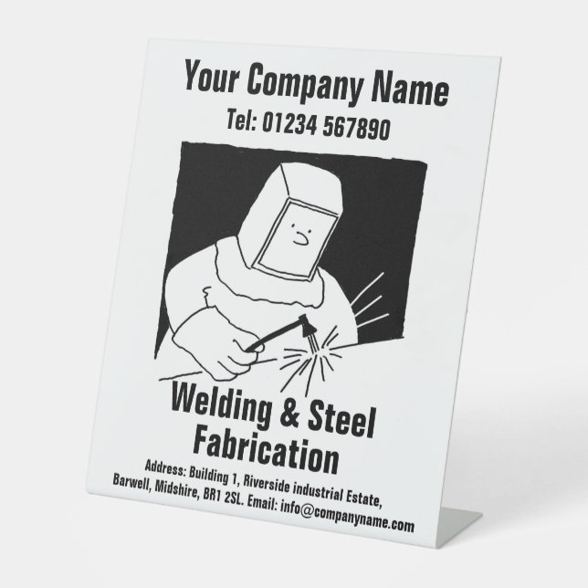 Welding & Fabrication Cartoon Design Pedestal Sign (Front)