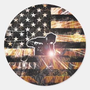 Welding Flag Sparks and Flames Classic Round Sticker