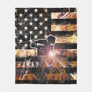 Welding Flag Sparks and Flames Fleece Blanket