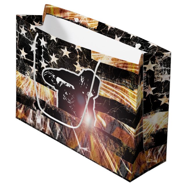 Welding Flag Sparks and Flames Large Gift Bag (Front Angled)