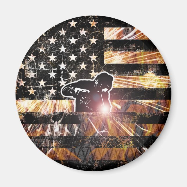 Welding Flag Sparks and Flames Magnet (Front)