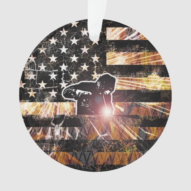 Welding Flag Sparks and Flames Ornament (Front)