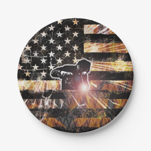 Welding Flag Sparks and Flames Paper Plate
