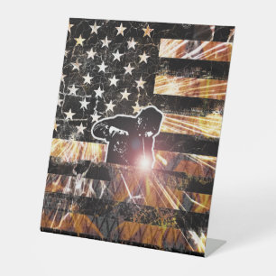 Welding Flag Sparks and Flames Pedestal Sign
