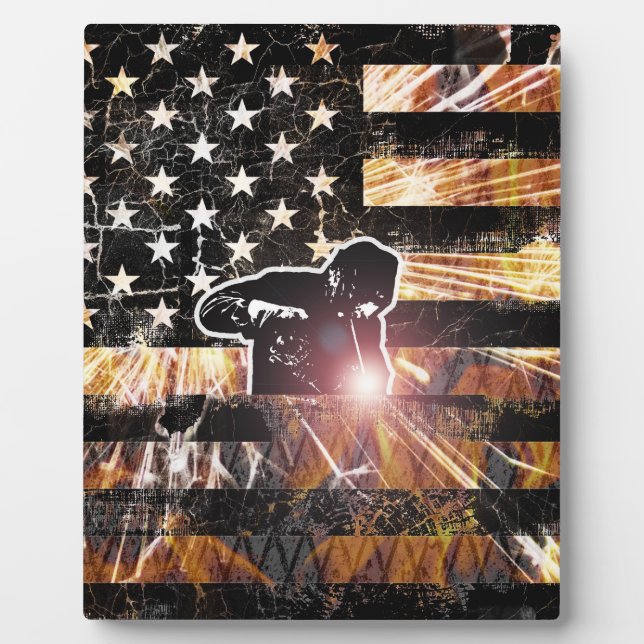 Welding Flag Sparks and Flames Plaque (Front)