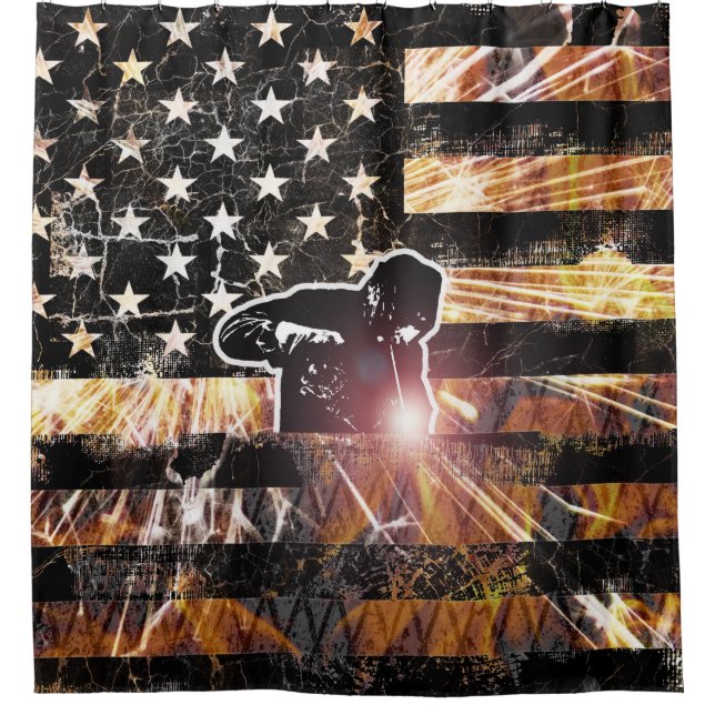 Welding Flag Sparks and Flames Shower Curtain (Front)