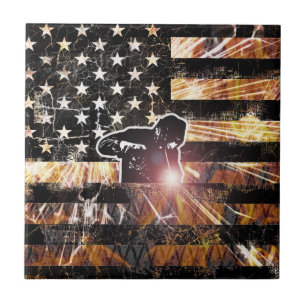 Welding Flag Sparks and Flames Tile