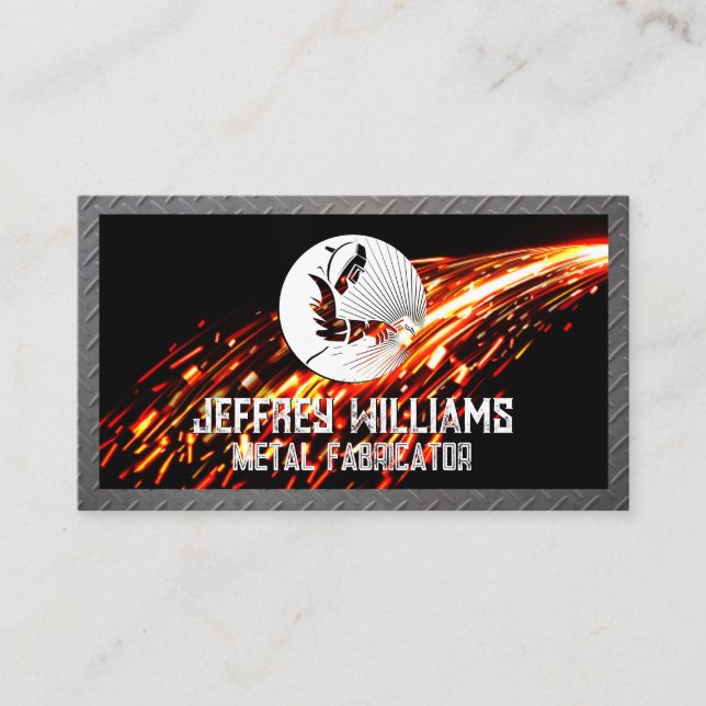 Welding Logo | Sparks | Steel Metal Business Card (Front)